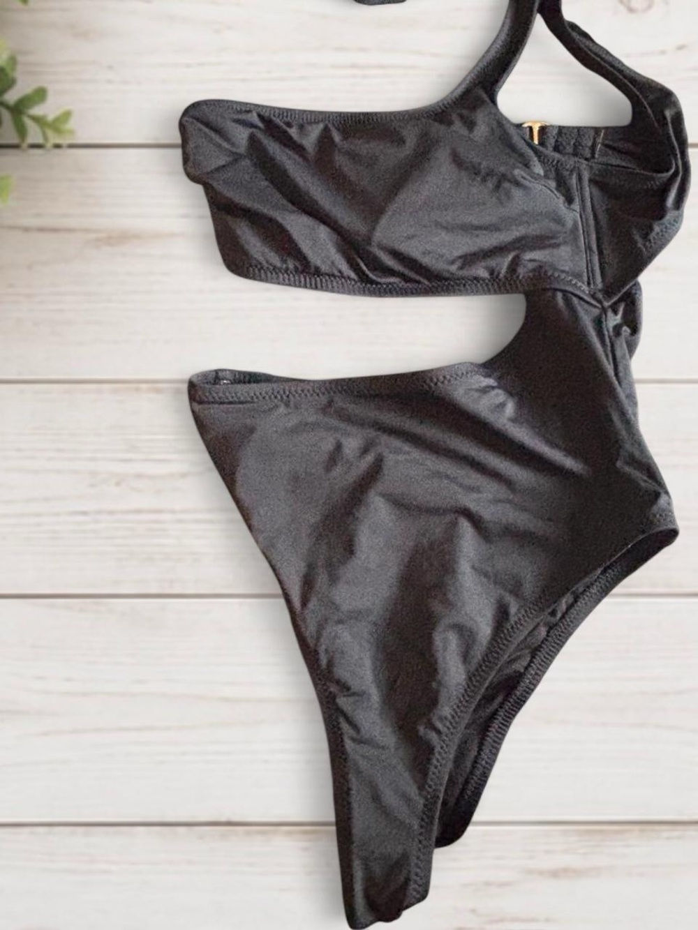 Women Small Black Asymmetrical One Shoulder Cutout One Piece Swimsuit Monokini